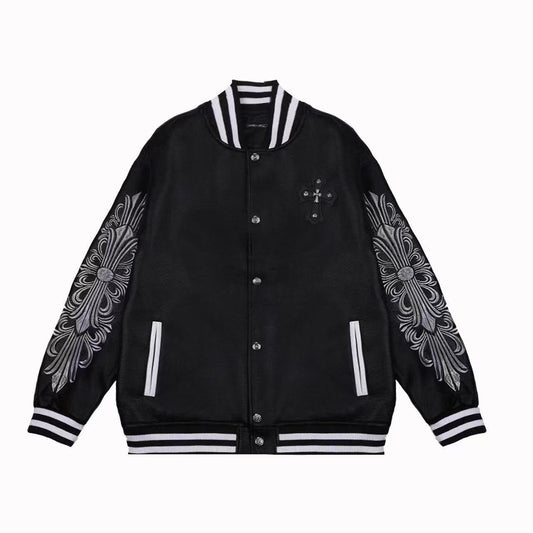 Chrome Hearts Embroidered Sleeve Varsity Jacket - Black Streetwear Coat