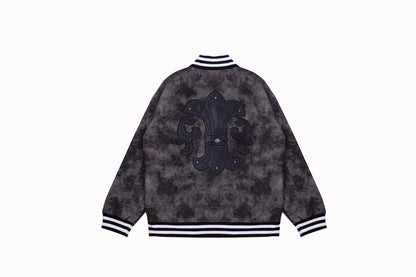 Chrome Hearts Fleur-de-lis Patch Varsity Jacket - Grey Tie-dye Outerwear
