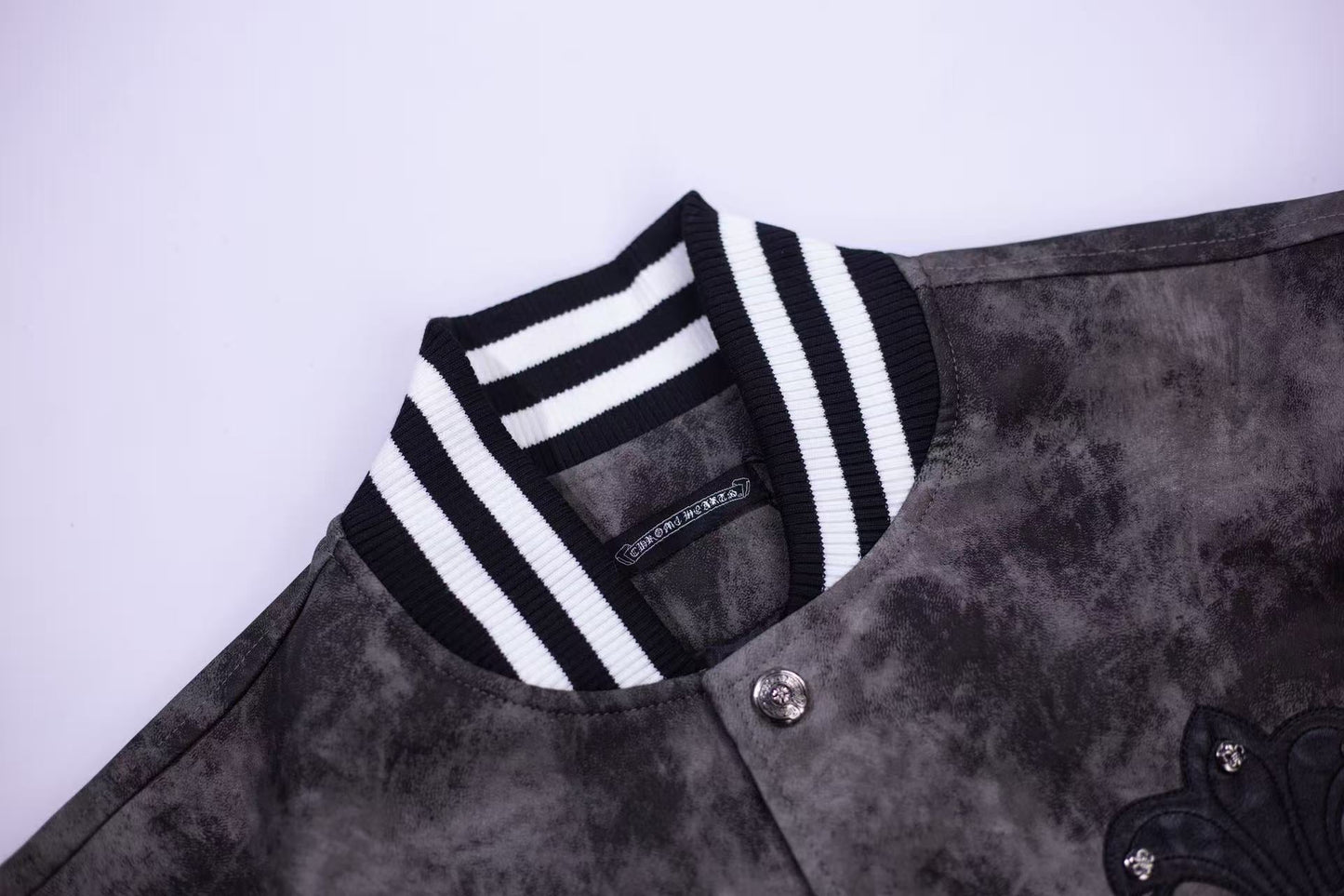 Chrome Hearts Fleur-de-lis Patch Varsity Jacket - Grey Tie-dye Outerwear