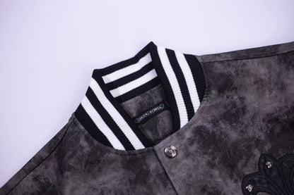 Chrome Hearts Fleur-de-lis Patch Varsity Jacket - Grey Tie-dye Outerwear