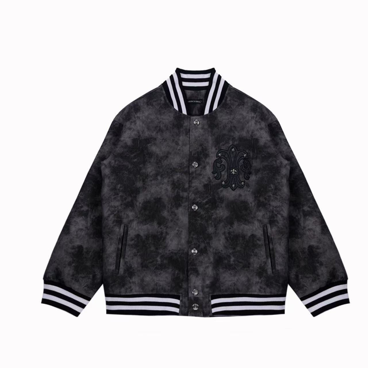 Chrome Hearts Fleur-de-lis Patch Varsity Jacket - Grey Tie-dye Outerwear