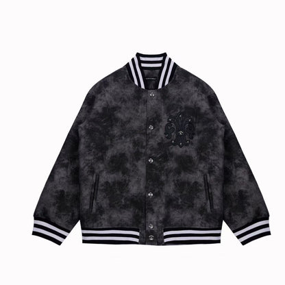 Chrome Hearts Fleur-de-lis Patch Varsity Jacket - Grey Tie-dye Outerwear