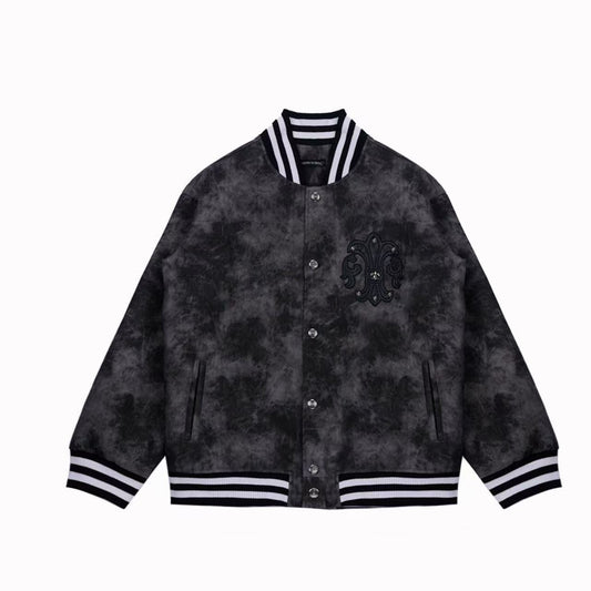 Chrome Hearts Fleur-de-lis Patch Varsity Jacket - Grey Tie-dye Outerwear
