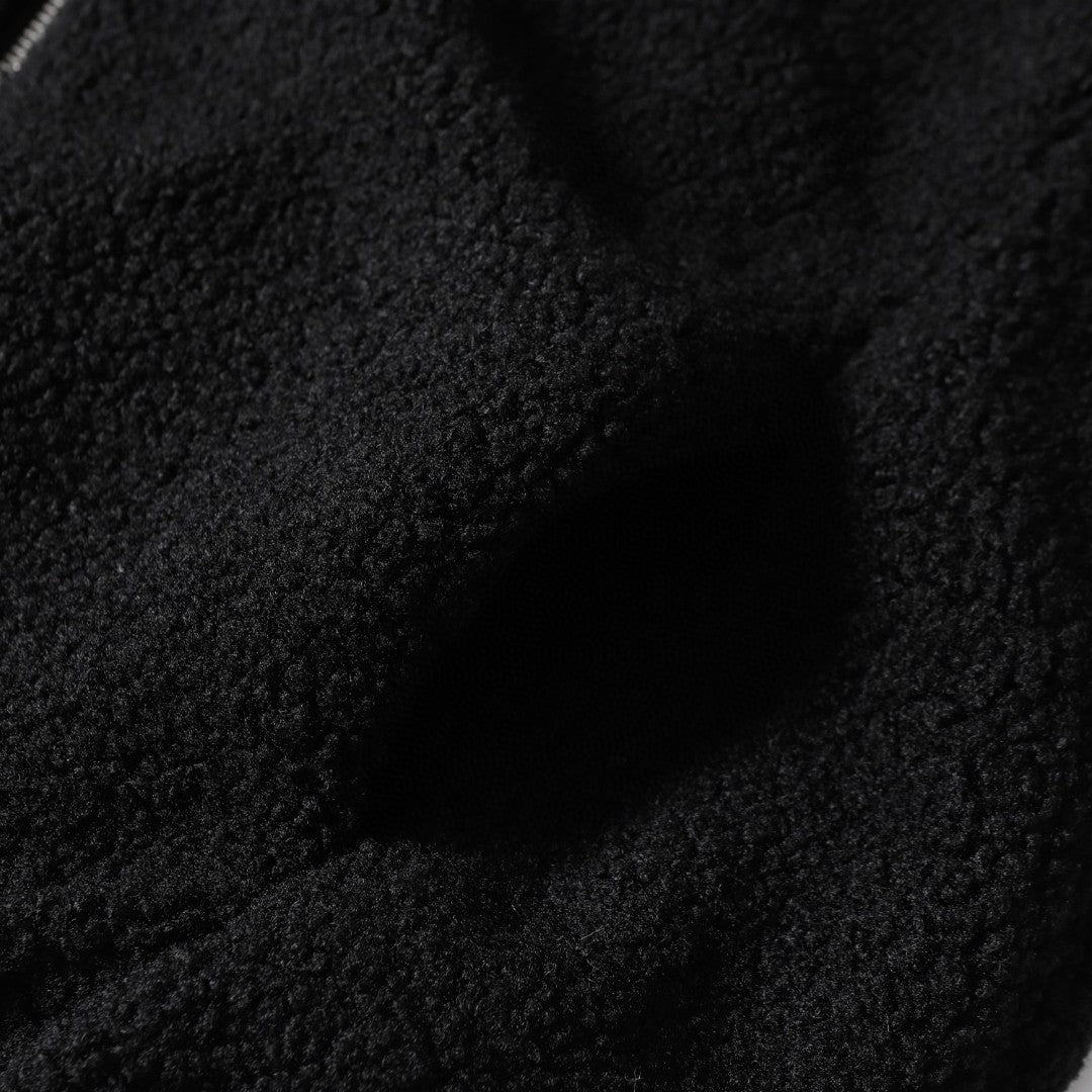 Chrome Hearts Sherpa Fleece Jacket - Gothic Cross Embroidery Black Beige Outerwear