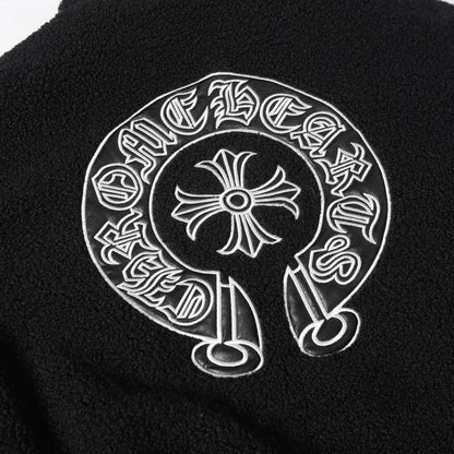 Chrome Hearts Sherpa Fleece Jacket - Gothic Cross Embroidery Black Beige Outerwear