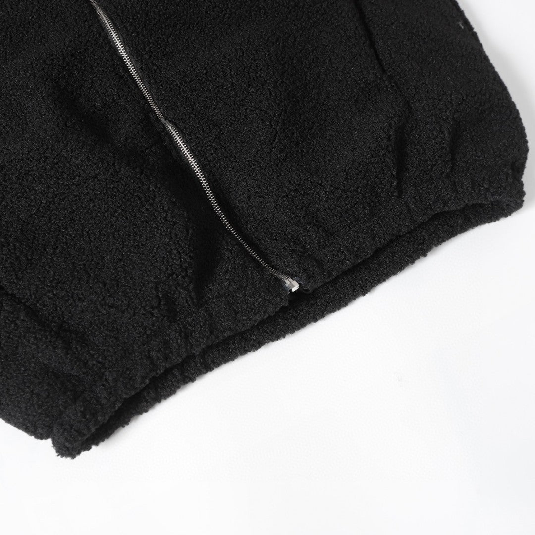 Chrome Hearts Sherpa Fleece Jacket - Gothic Cross Embroidery Black Beige Outerwear