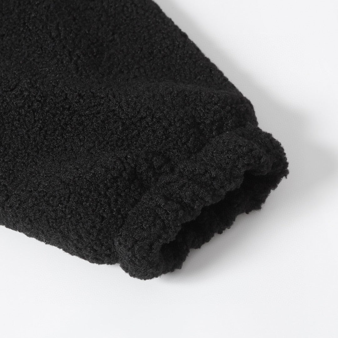 Chrome Hearts Sherpa Fleece Jacket - Gothic Cross Embroidery Black Beige Outerwear