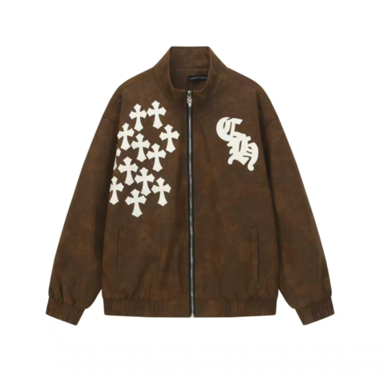 Chrome Hearts Cross Patch Suede Jacket - Brown Gothic Streetwear Outerwear