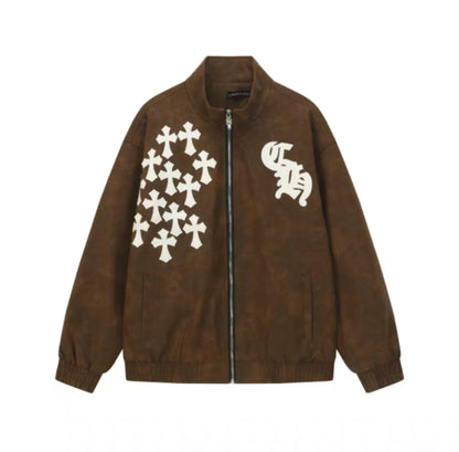 Chrome Hearts Cross Patch Suede Jacket - Brown Gothic Streetwear Outerwear