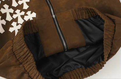 Chrome Hearts Cross Patch Suede Jacket - Brown Gothic Streetwear Outerwear