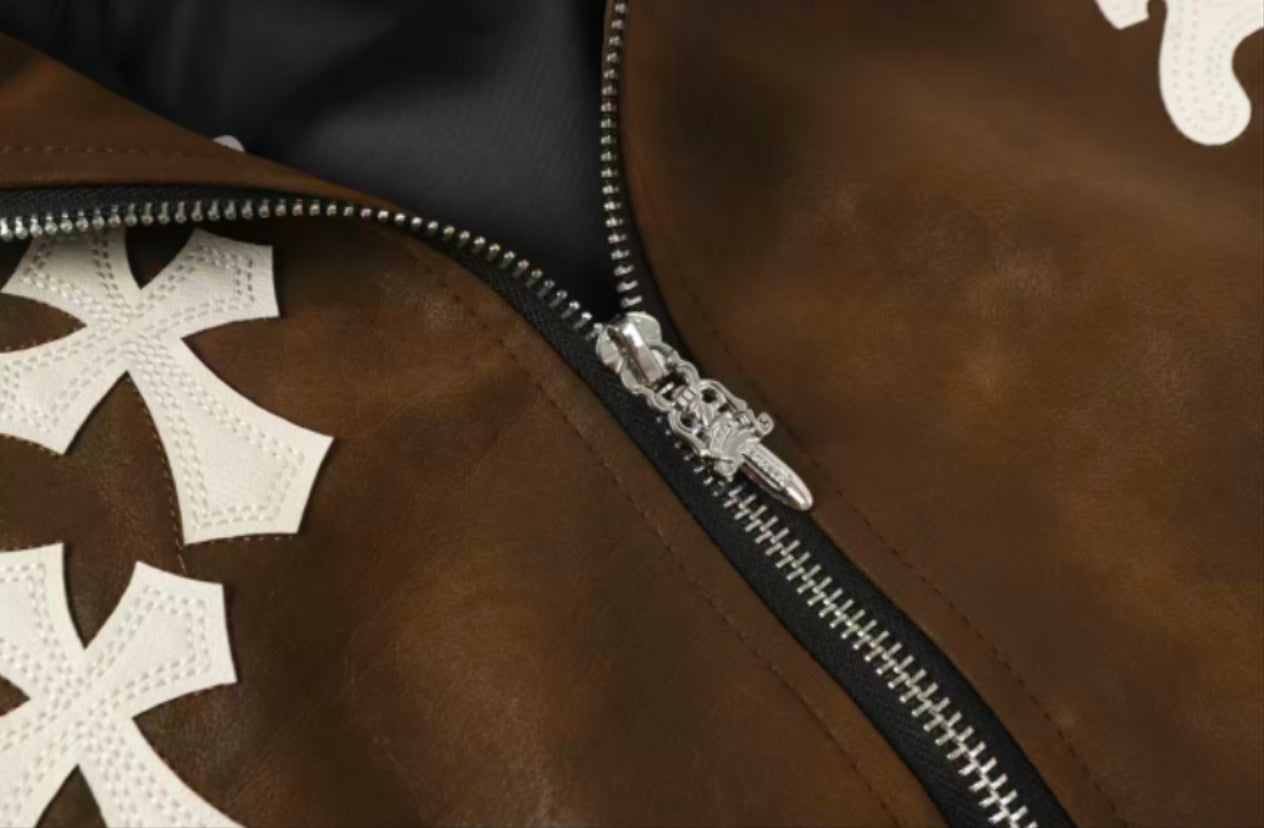 Chrome Hearts Cross Patch Suede Jacket - Brown Gothic Streetwear Outerwear