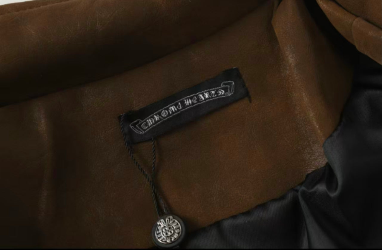 Chrome Hearts Cross Patch Suede Jacket - Brown Gothic Streetwear Outerwear