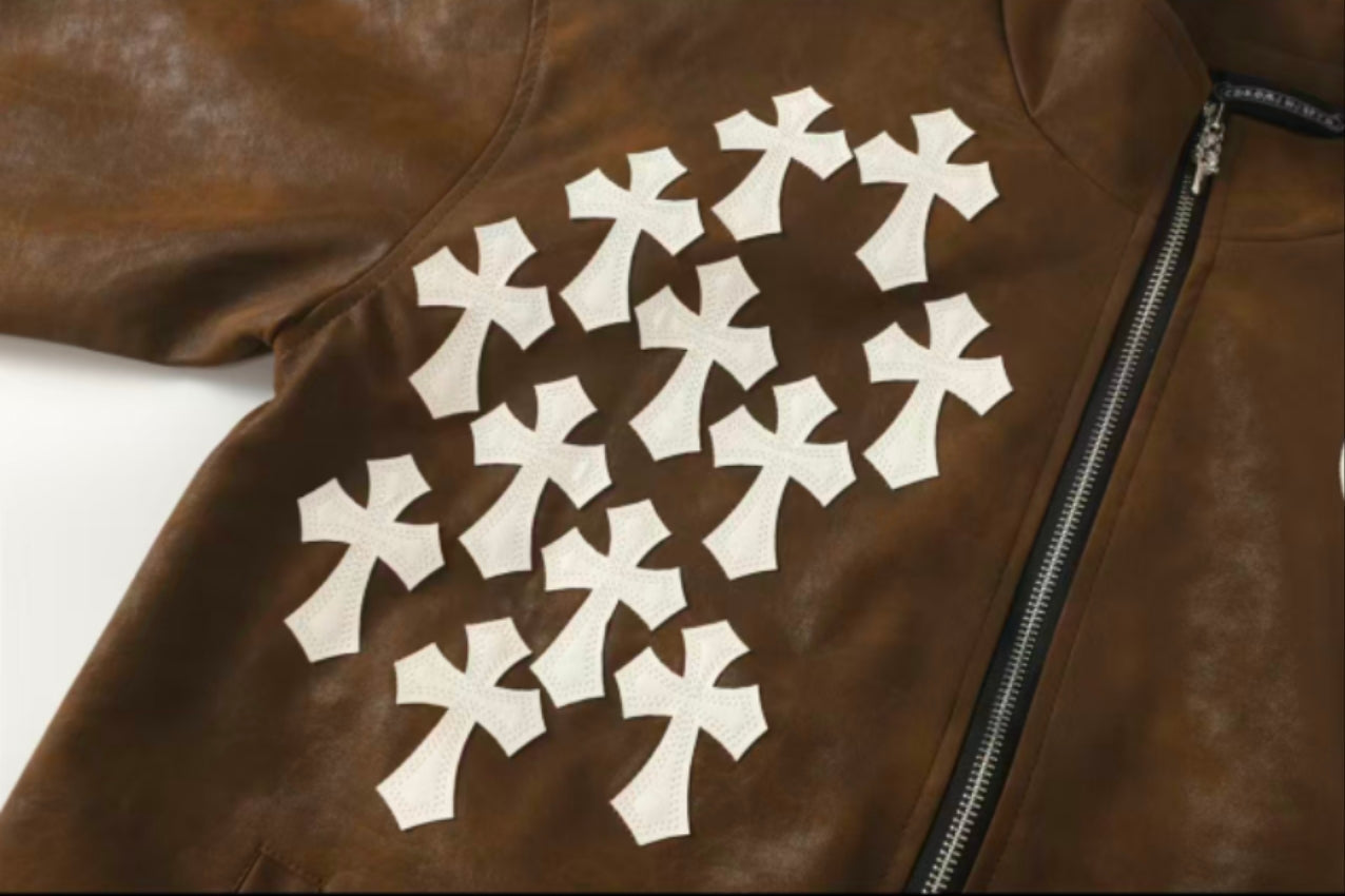 Chrome Hearts Cross Patch Suede Jacket - Brown Gothic Streetwear Outerwear