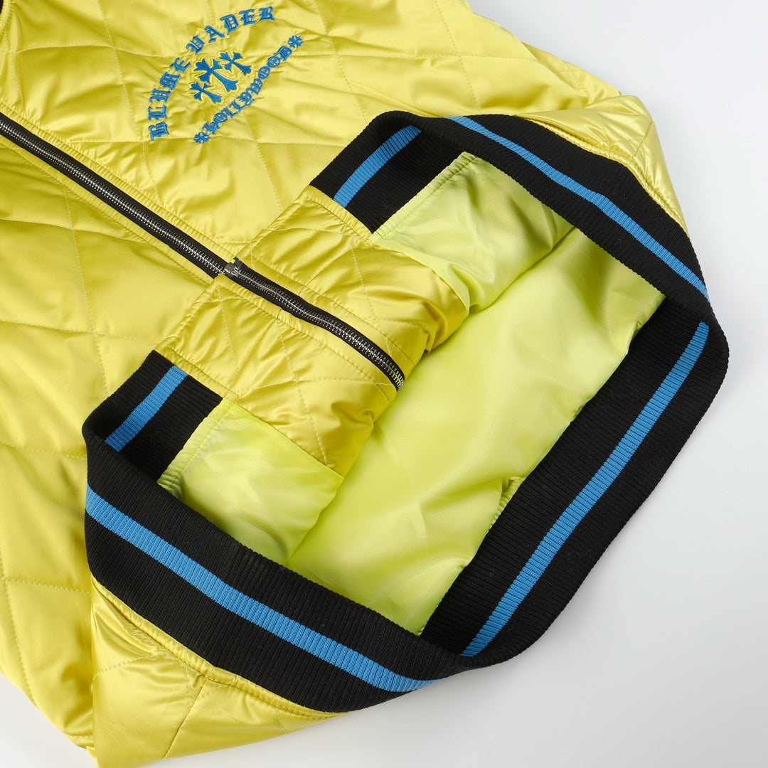 Chrome Hearts Flaming Youth Bomber Jacket - Yellow Black Graphic Street Coat