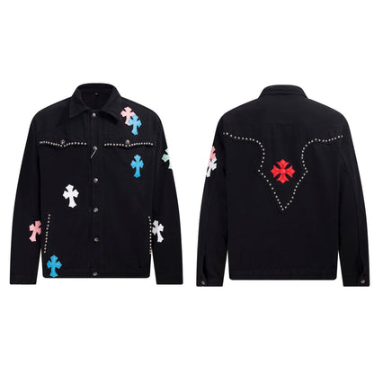 Chrome Hearts Multi Cross Studded Denim Jacket - Black Gothic Streetwear Coat