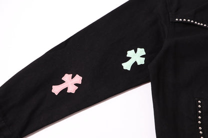 Chrome Hearts Multi Cross Studded Denim Jacket - Black Gothic Streetwear Coat