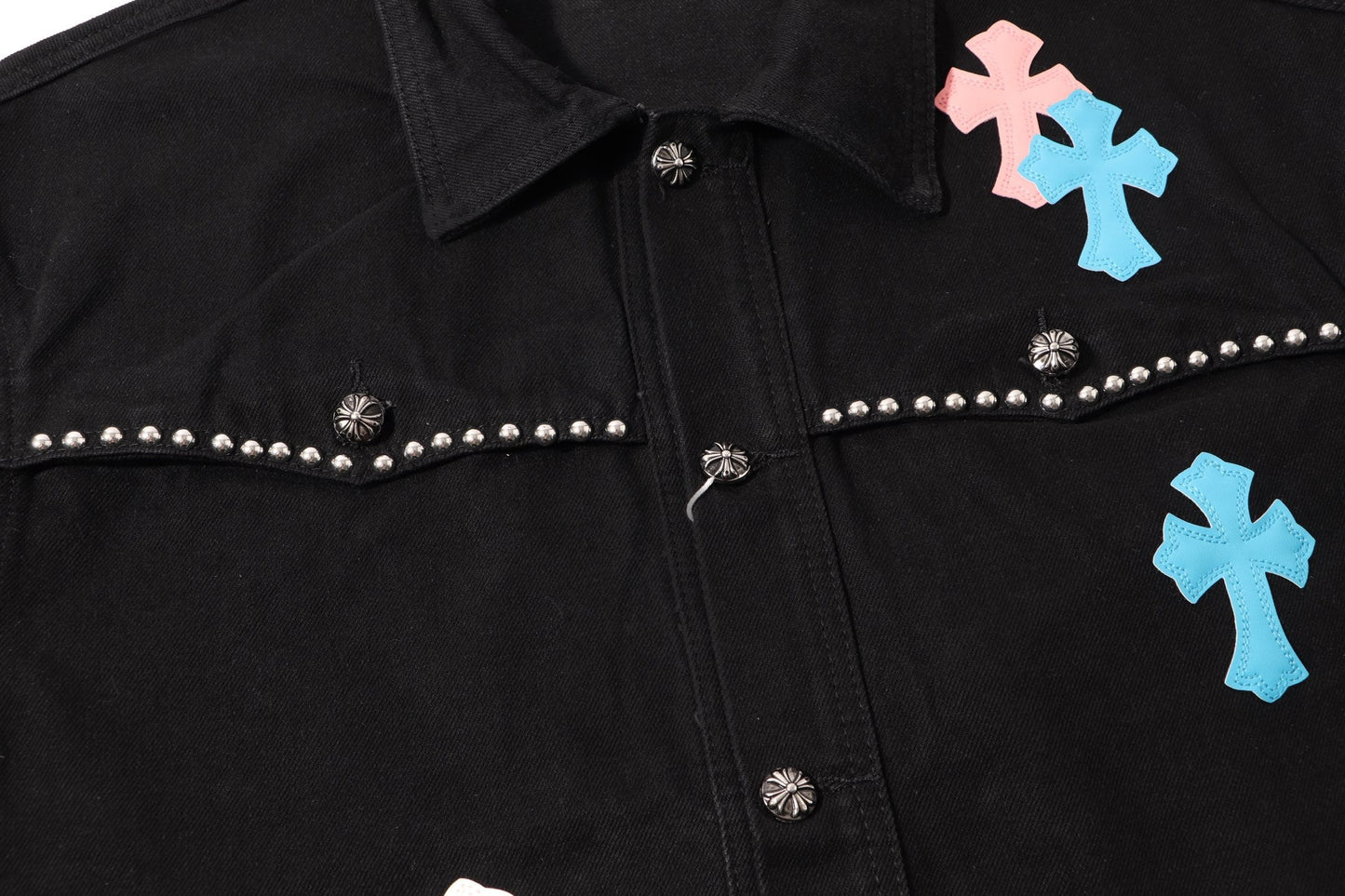 Chrome Hearts Multi Cross Studded Denim Jacket - Black Gothic Streetwear Coat