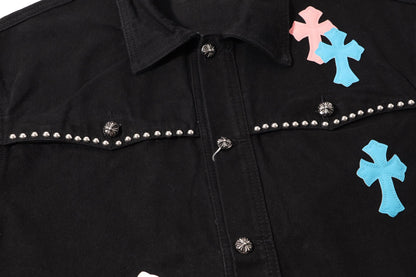 Chrome Hearts Multi Cross Studded Denim Jacket - Black Gothic Streetwear Coat