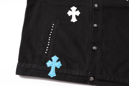 Chrome Hearts Multi Cross Studded Denim Jacket - Black Gothic Streetwear Coat