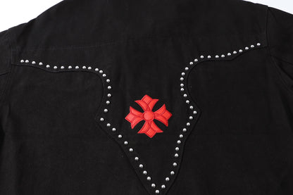 Chrome Hearts Multi Cross Studded Denim Jacket - Black Gothic Streetwear Coat