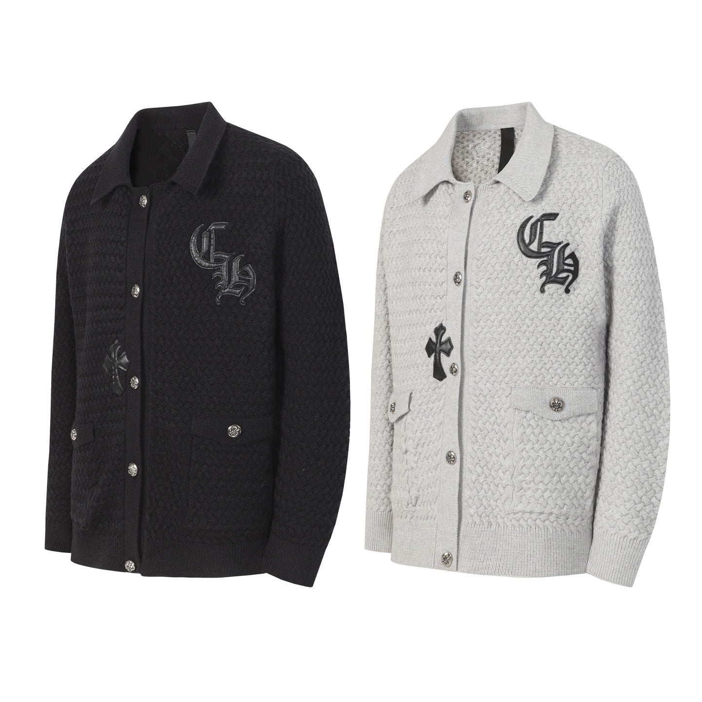 Chrome Hearts Embroidered Knit Cardigan - Black Grey Streetwear Jacket