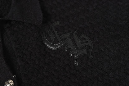 Chrome Hearts Embroidered Knit Cardigan - Black Grey Streetwear Jacket