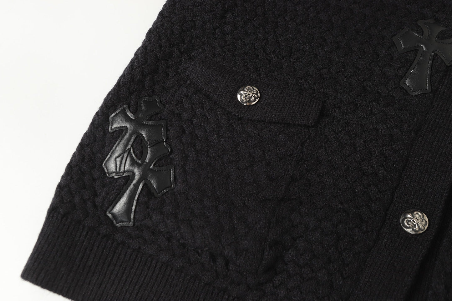 Chrome Hearts Embroidered Knit Cardigan - Black Grey Streetwear Jacket