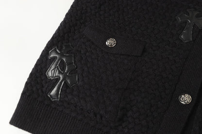 Chrome Hearts Embroidered Knit Cardigan - Black Grey Streetwear Jacket
