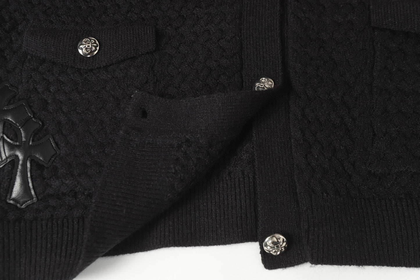 Chrome Hearts Embroidered Knit Cardigan - Black Grey Streetwear Jacket