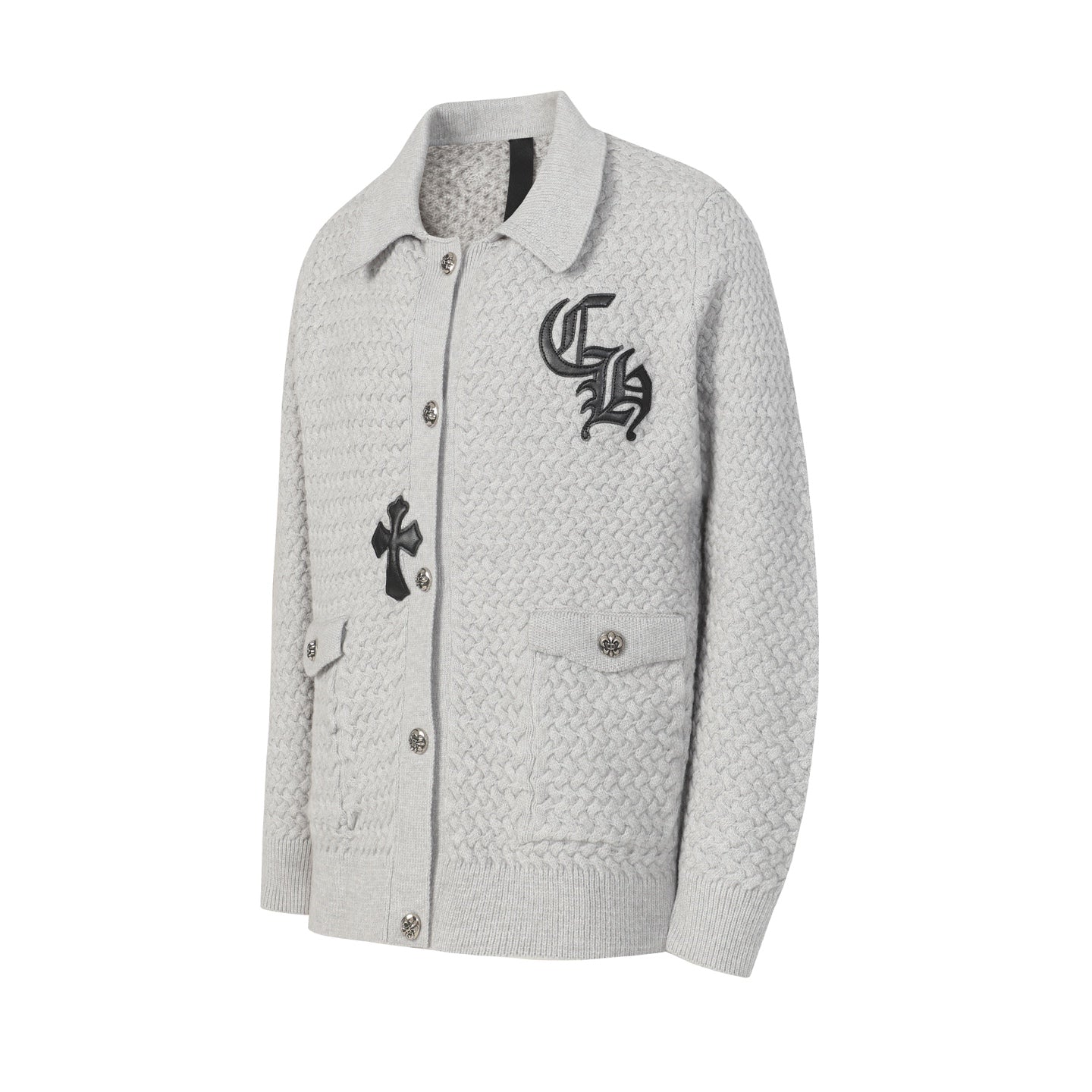 Chrome Hearts Embroidered Knit Cardigan - Black Grey Streetwear Jacket