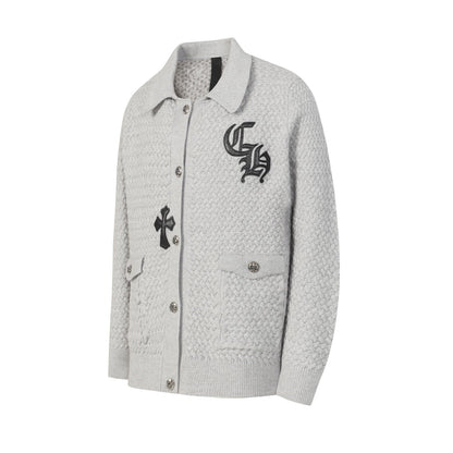 Chrome Hearts Embroidered Knit Cardigan - Black Grey Streetwear Jacket