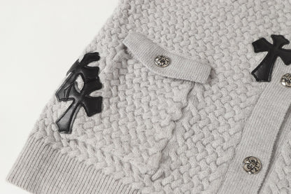 Chrome Hearts Embroidered Knit Cardigan - Black Grey Streetwear Jacket