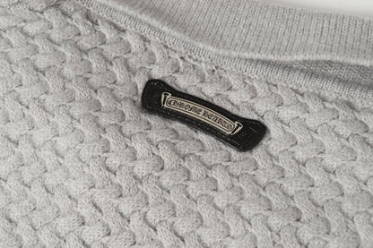 Chrome Hearts Embroidered Knit Cardigan - Black Grey Streetwear Jacket