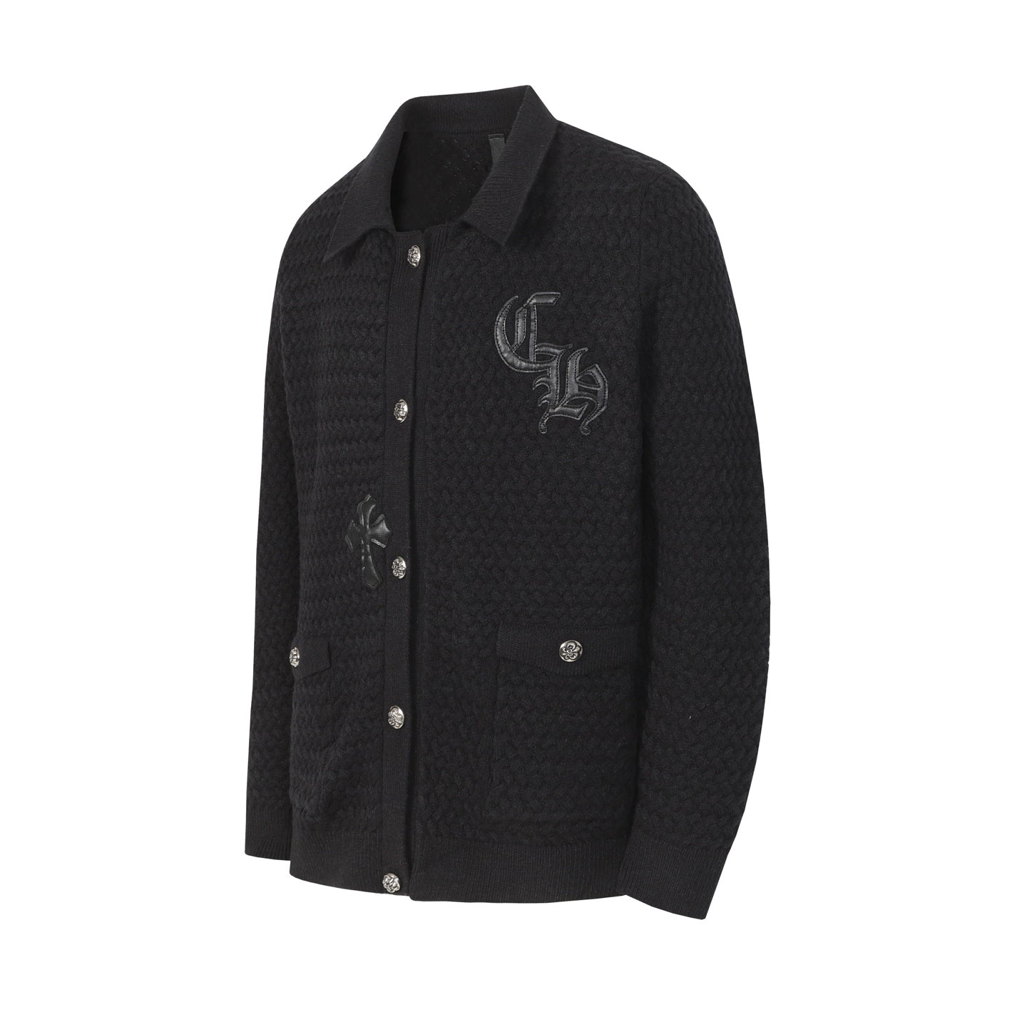 Chrome Hearts Embroidered Knit Cardigan - Black Grey Streetwear Jacket