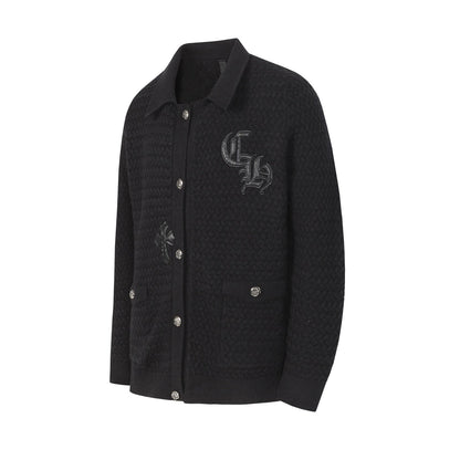 Chrome Hearts Embroidered Knit Cardigan - Black Grey Streetwear Jacket