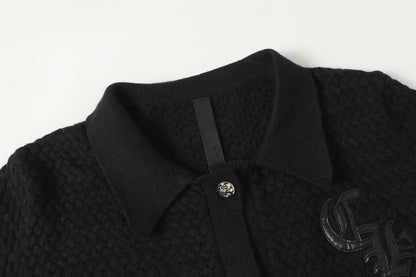 Chrome Hearts Embroidered Knit Cardigan - Black Grey Streetwear Jacket
