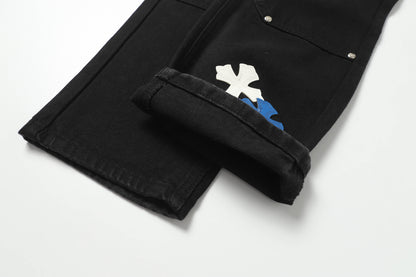 Chrome Hearts White & Blue Leather Cross Patches Jeans
