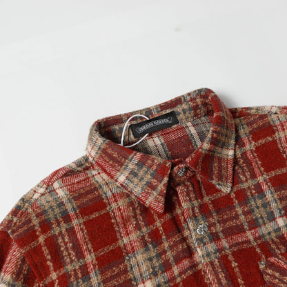 Chrome Hearts Embroidered Leather Cross Detail Flannel Shirt
