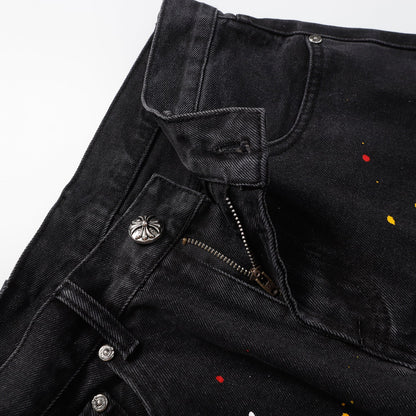 Chrome Hearts Cross Patch Embroidered & Hand-Painted Denim Shorts 9927