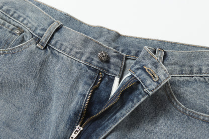 Chrome Hearts White & black Leather Cross Patches Jeans