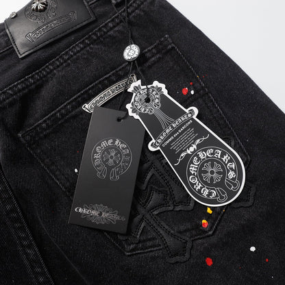 Chrome Hearts Cross Patch Embroidered & Hand-Painted Denim Shorts 9927