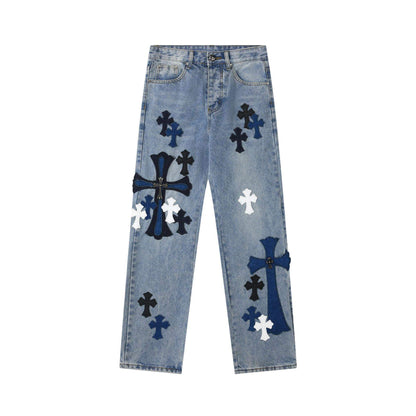 Chrome Hearts blue Silver Cross Patch Jeans