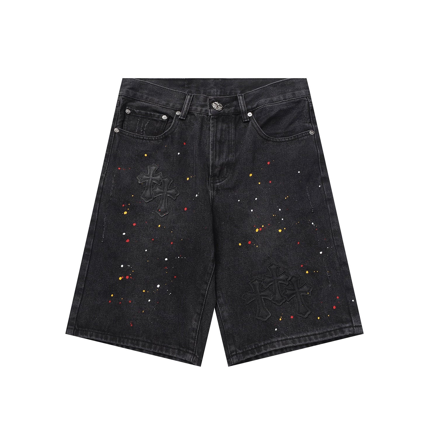 Chrome Hearts Cross Patch Embroidered & Hand-Painted Denim Shorts 9927