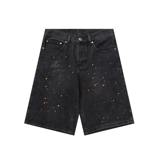 Chrome Hearts Cross Patch Embroidered & Hand-Painted Denim Shorts 9927