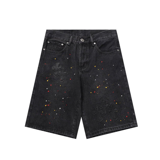 Chrome Hearts Cross Patch Embroidered & Hand-Painted Denim Shorts 9927