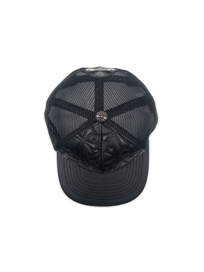 Chrome Hearts Cemetary Cross Leather Stitched Trucker Hat