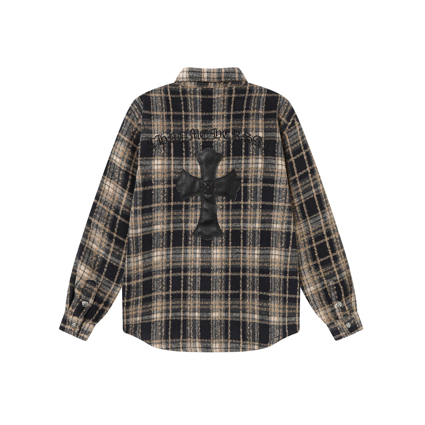 Chrome Hearts Embroidered Leather Cross Detail Flannel Shirt