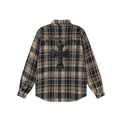Chrome Hearts Embroidered Leather Cross Detail Flannel Shirt