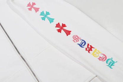 Chrome Hearts Multi-Color Cemetery Cross Logo Zip Up Hoodie 5015