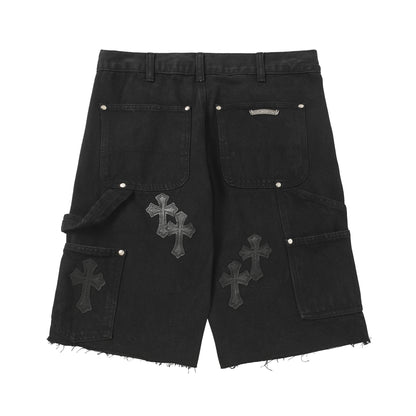 Chrome Hearts Vintage Cross Patchwork Washed Carpenter Denim Shorts 9902